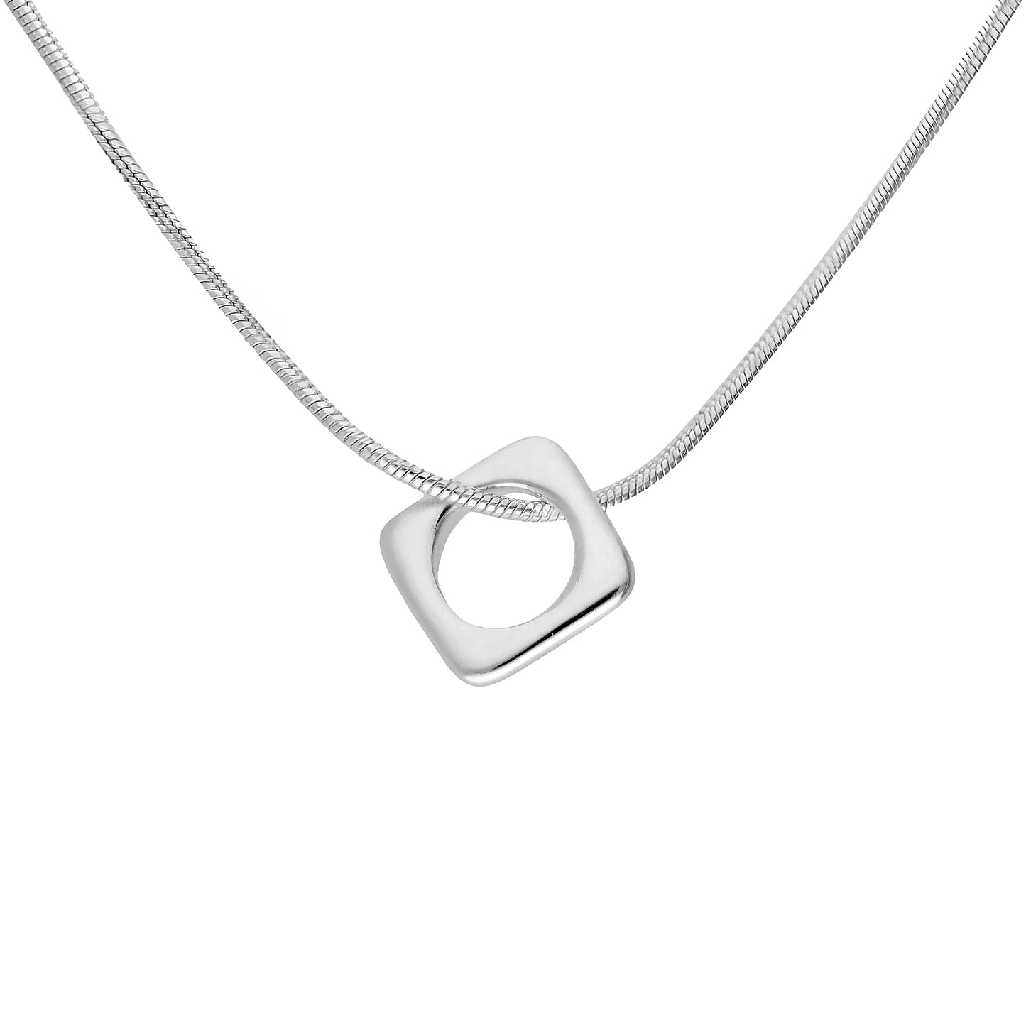 Slim Sterling Silver Square Pendant Necklace