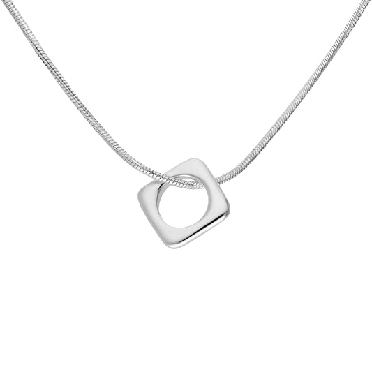 Slim Sterling Silver Square Pendant Necklace