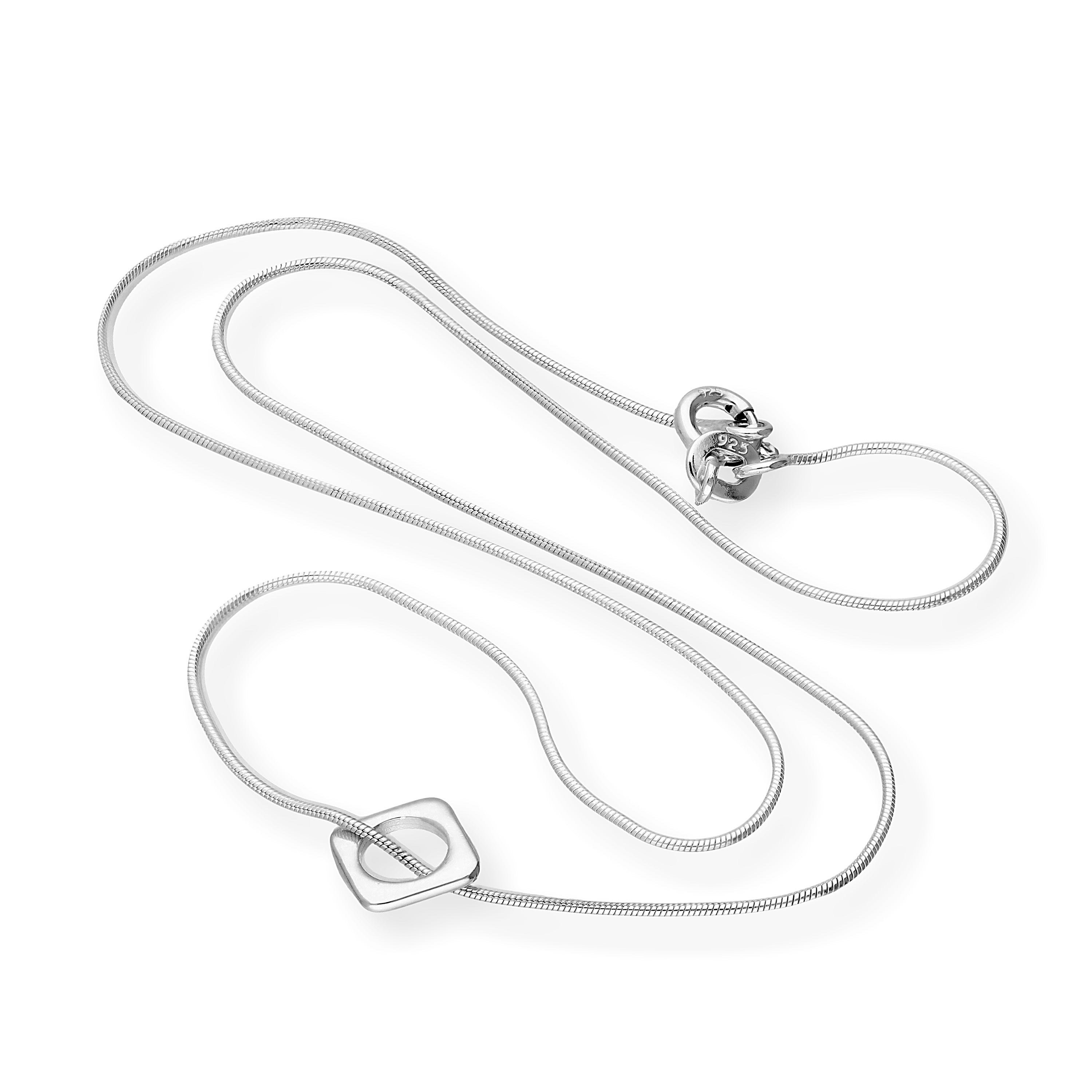 Slim Sterling Silver Square Pendant Necklace