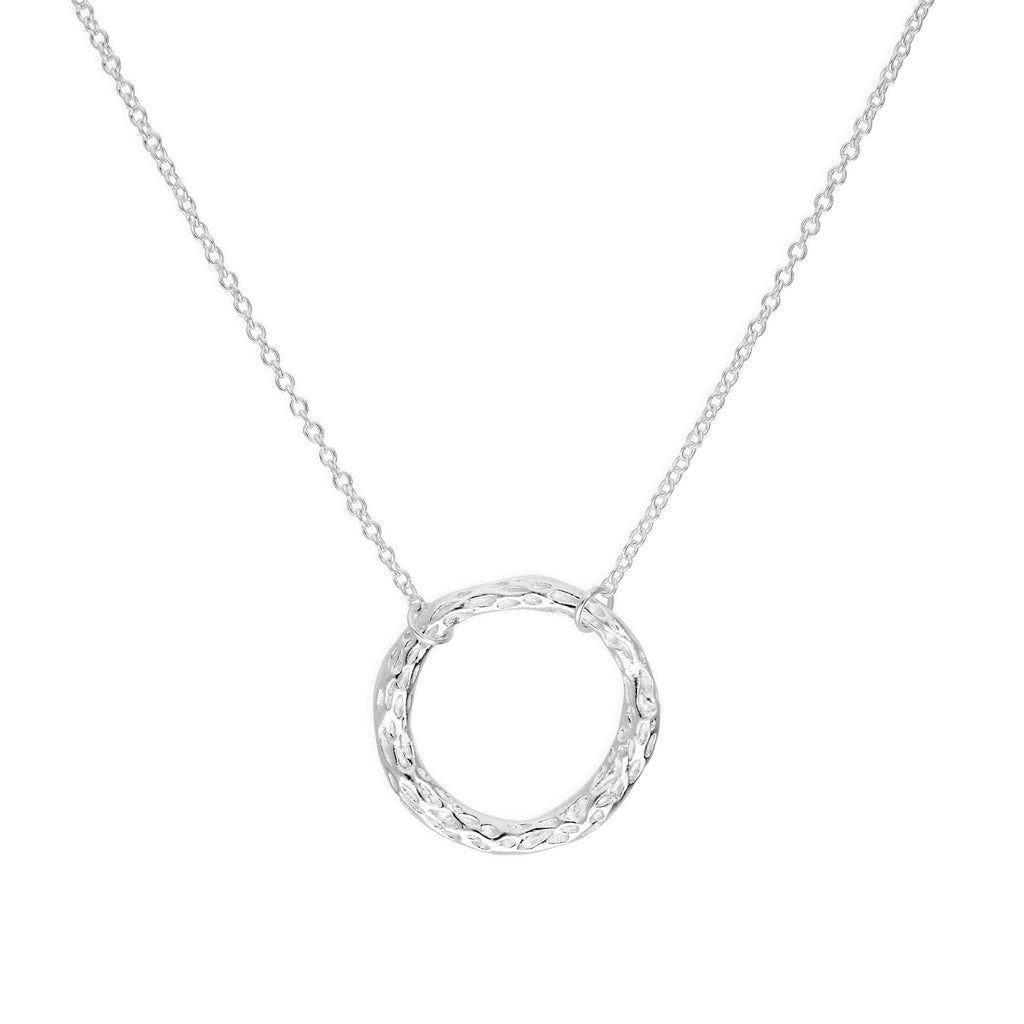 Sterling Silver Hammered Karma Ring Necklace on 16 Inch Chain