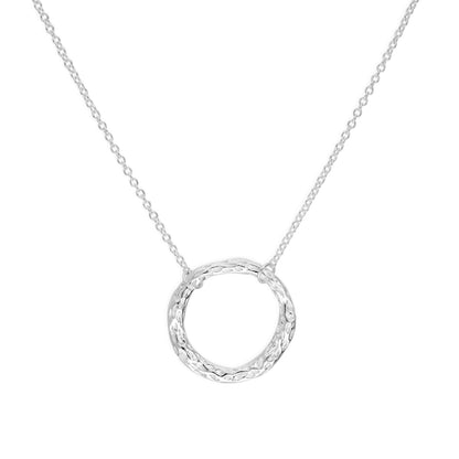 Sterling Silver Hammered Karma Ring Necklace on 16 Inch Chain