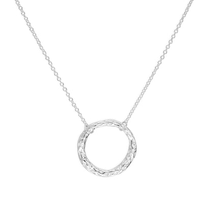 Sterling Silver Hammered Karma Ring Necklace on 16 Inch Chain