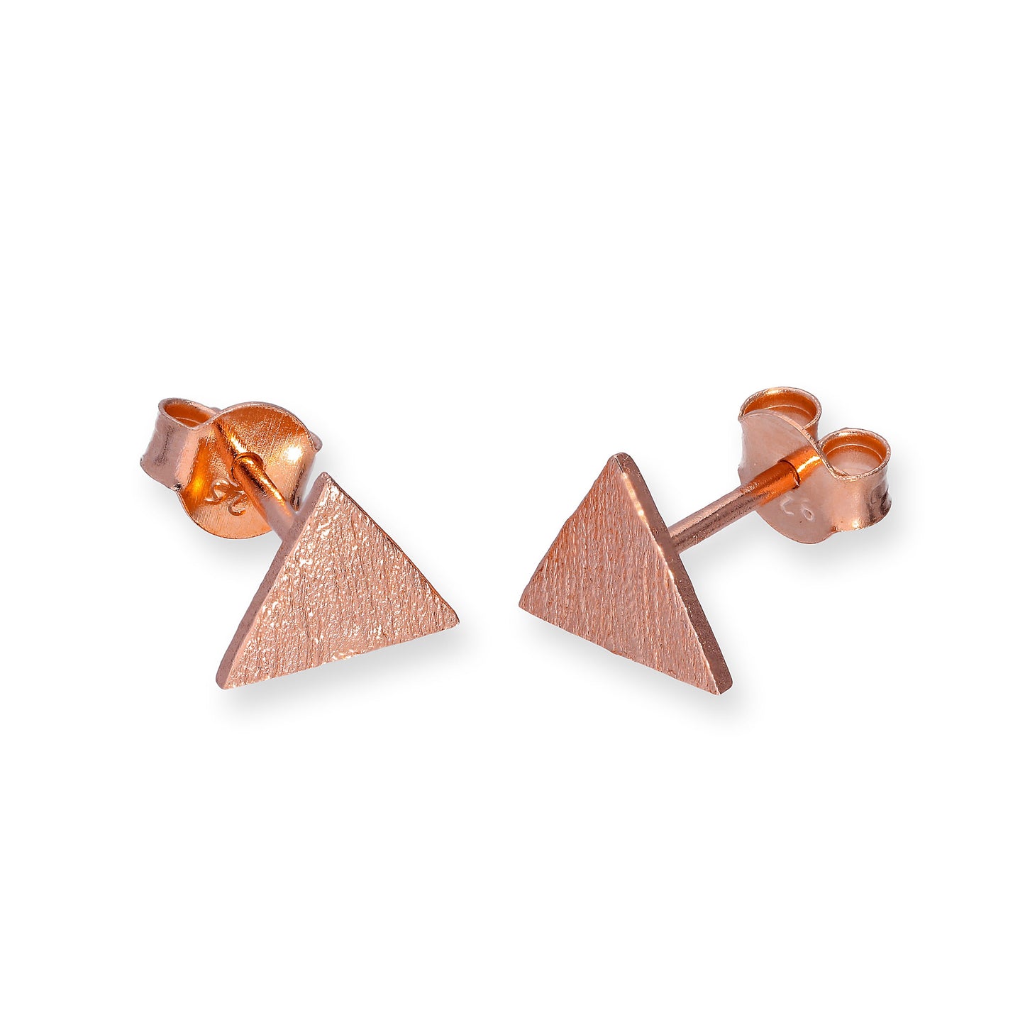 Rose Gold Plated Sterling Silver Flat Brushed Triangle Stud Earrings