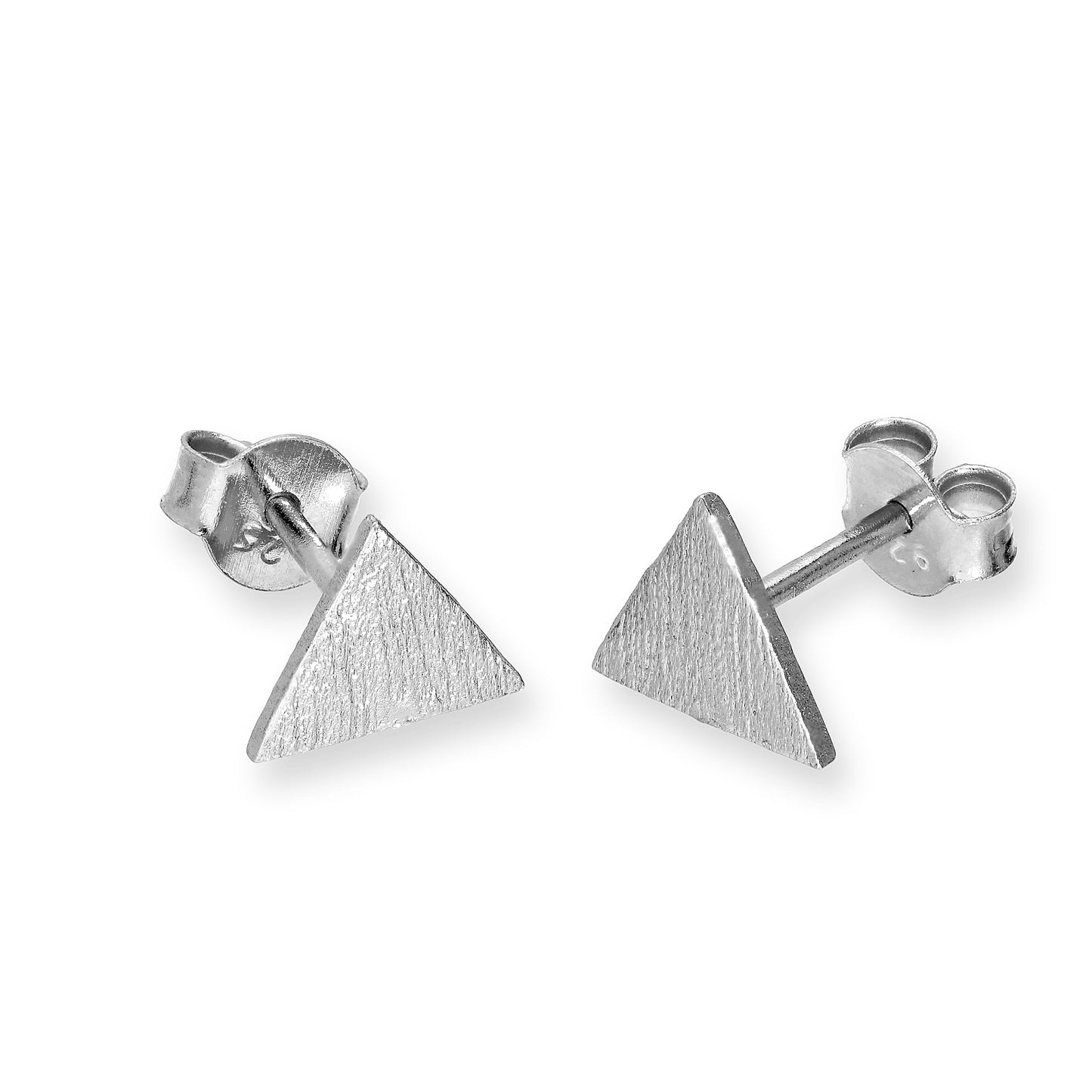 Sterling Silver Flat Brushed Triangle Stud Earrings