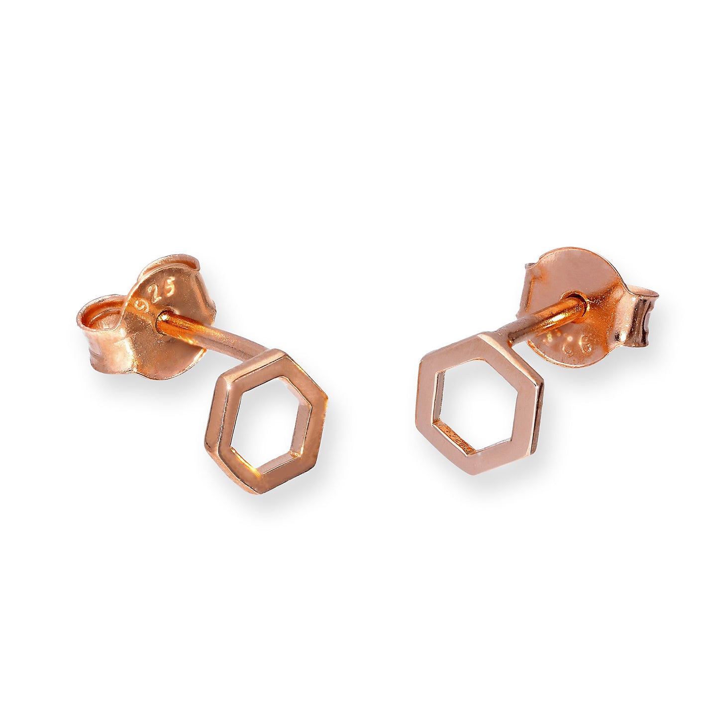 Rose Gold Plated Sterling Silver Hexagon Outline Stud Earrings