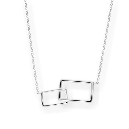 Sterling Silver Interlocking Rectangles Necklace w 18 Inch Chain