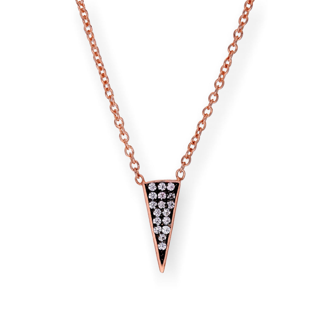 Rose Gold Plated Sterling Silver & CZ Crystal Spike Triangle 16 Inch Necklace