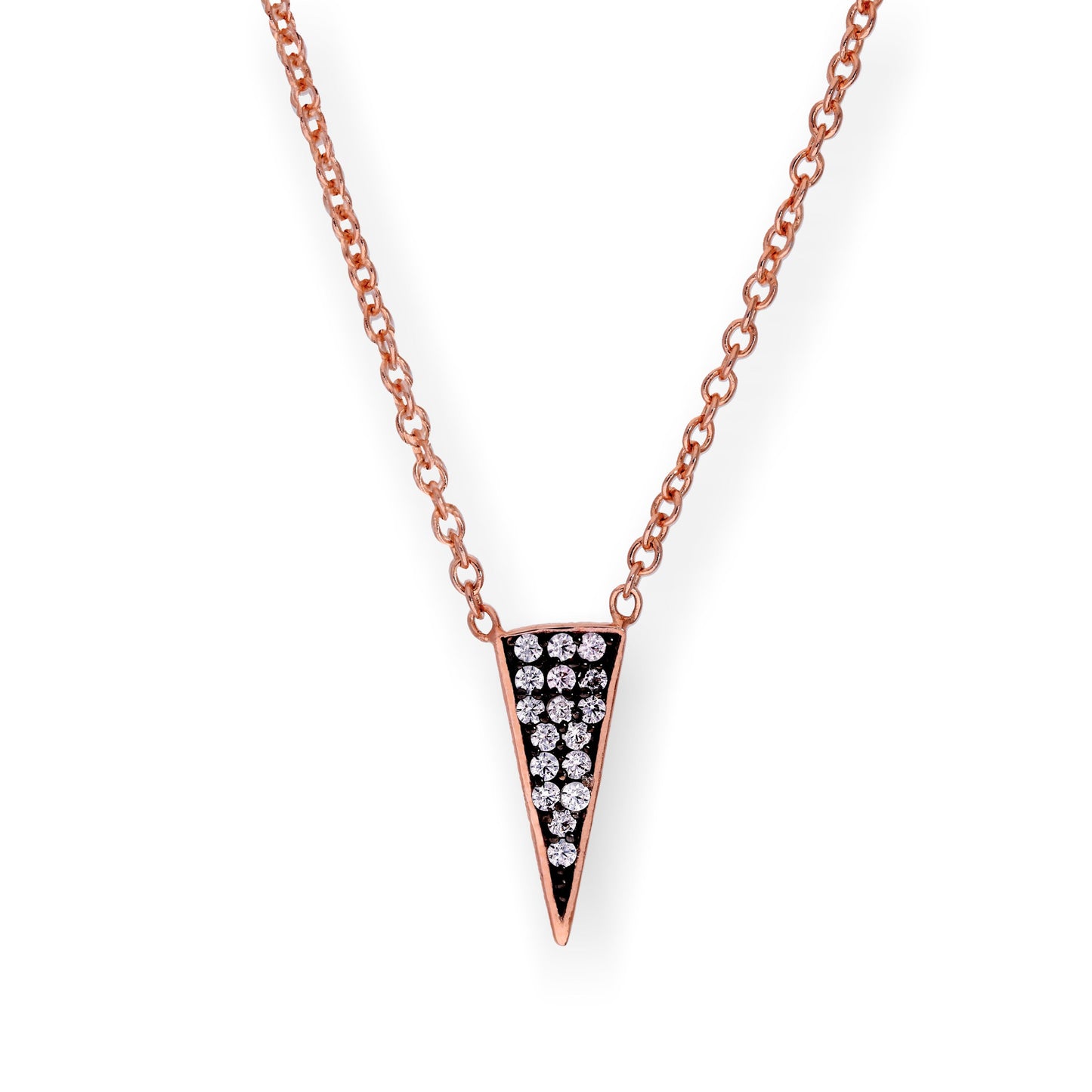 Rose Gold Plated Sterling Silver & CZ Crystal Spike Triangle 16 Inch Necklace