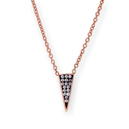 Rose Gold Plated Sterling Silver & CZ Crystal Spike Triangle 16 Inch Necklace