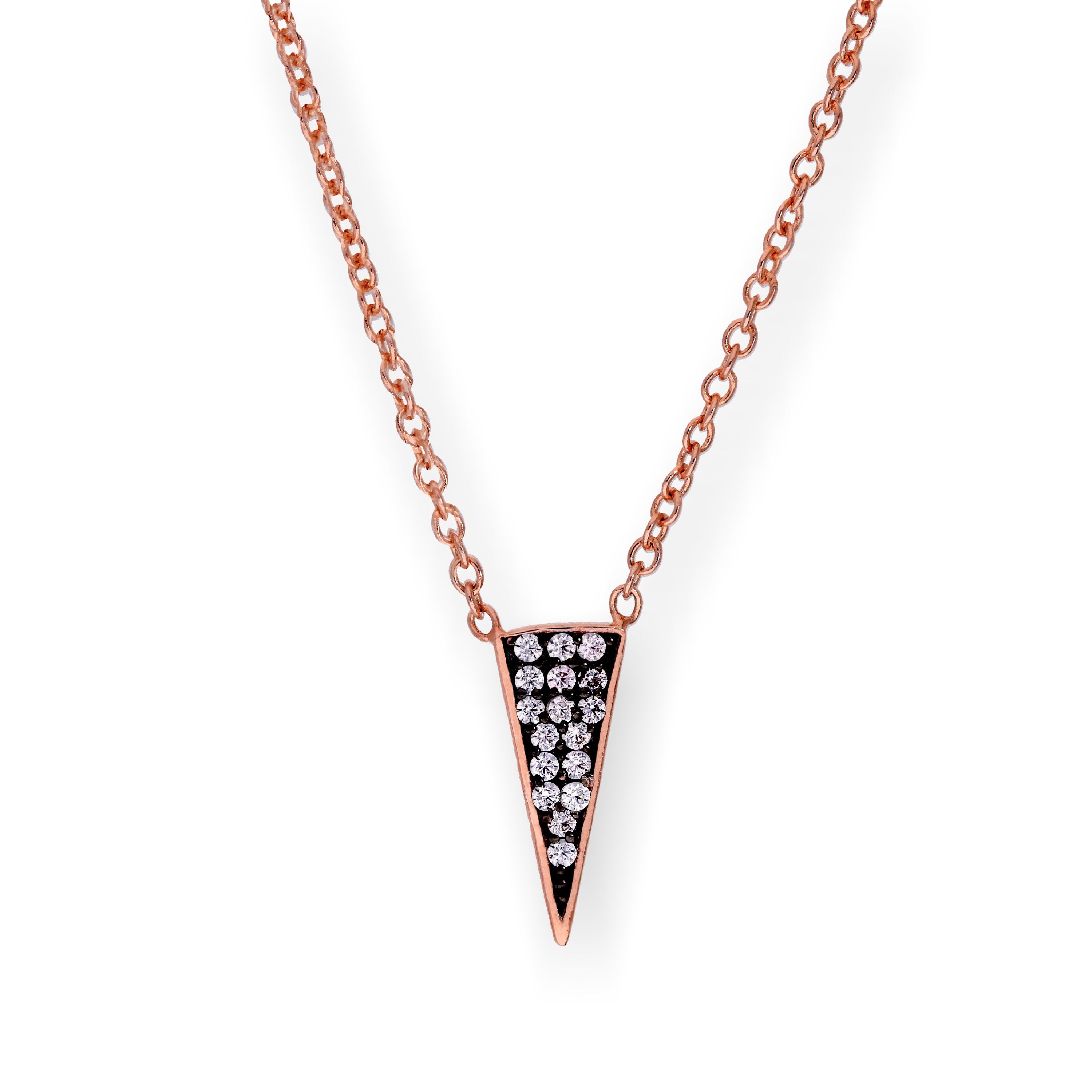 Rose Gold Plated Sterling Silver & CZ Crystal Spike Triangle 16 Inch Necklace