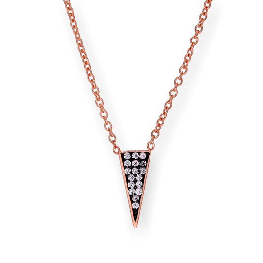 Rose Gold Plated Sterling Silver & CZ Crystal Spike Triangle 16 Inch Necklace