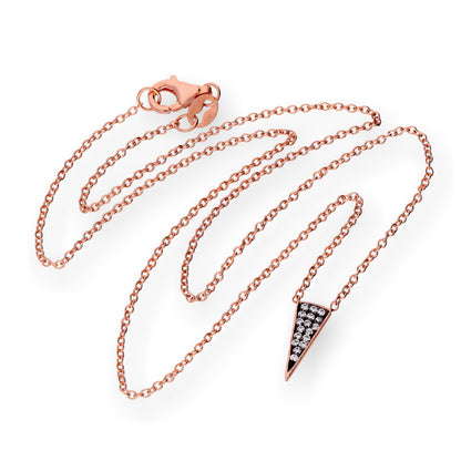 Rose Gold Plated Sterling Silver & CZ Crystal Spike Triangle 16 Inch Necklace