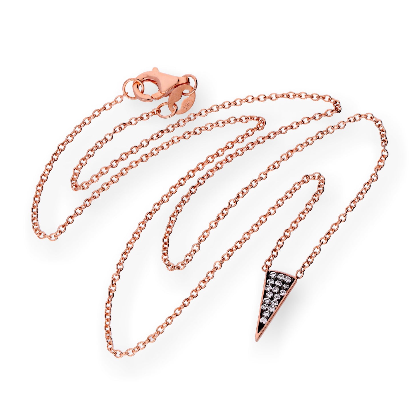 Rose Gold Plated Sterling Silver & CZ Crystal Spike Triangle 16 Inch Necklace