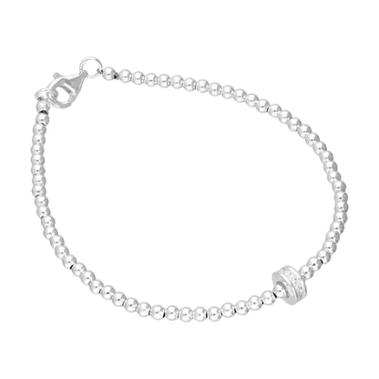 Sterling Silver & Clear CZ Crystal 6.5 Inch Bead Bracelet