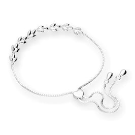 Sterling Silver Adjustable Leaves Bracelet w Heart Bead