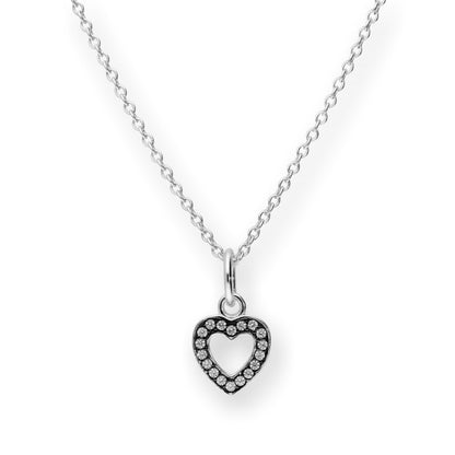 Sterling Silver & CZ Crystal Heart Pendant w Black Rhodium Necklace 16-22 Inches