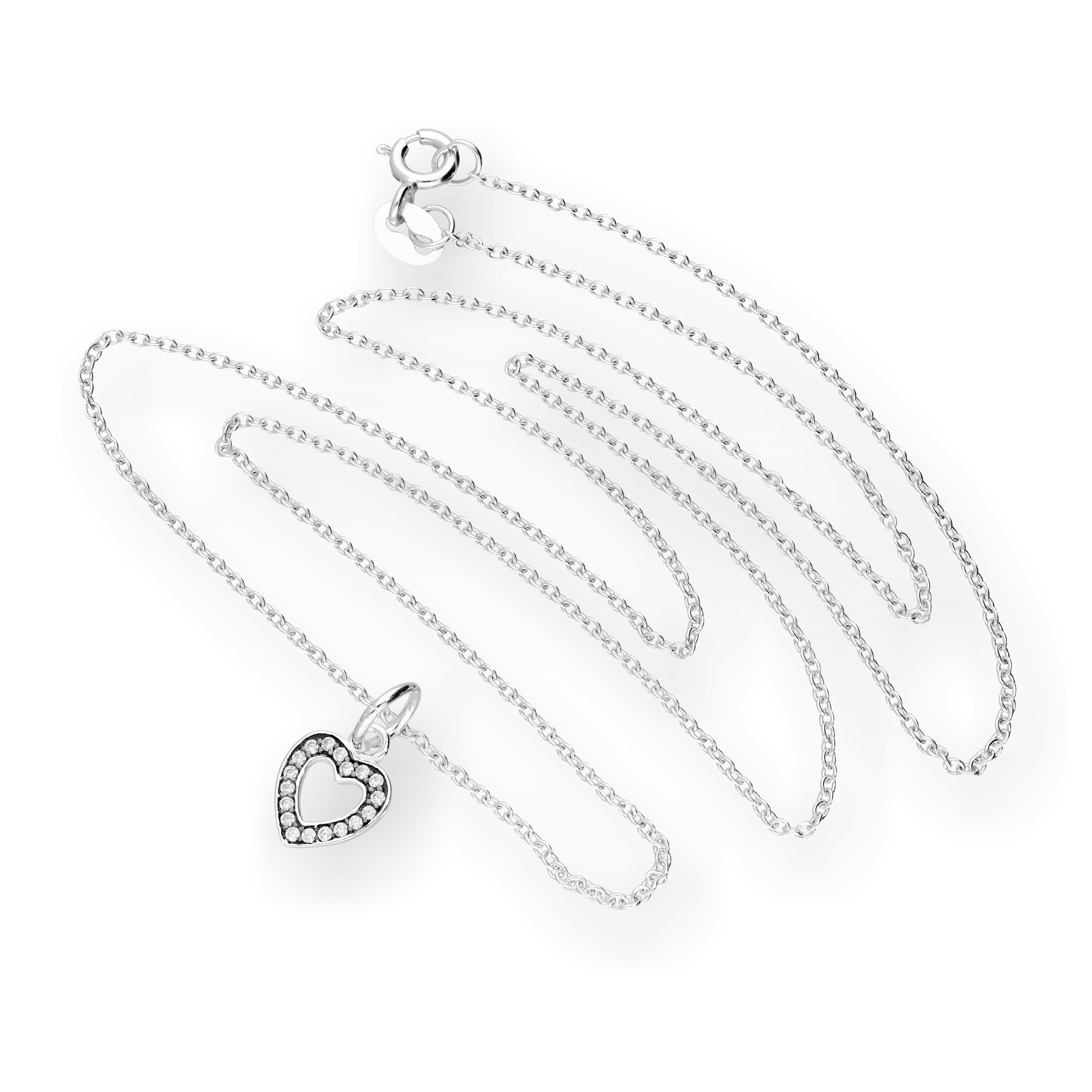 Sterling Silver & CZ Crystal Heart Pendant w Black Rhodium Necklace 16-22 Inches
