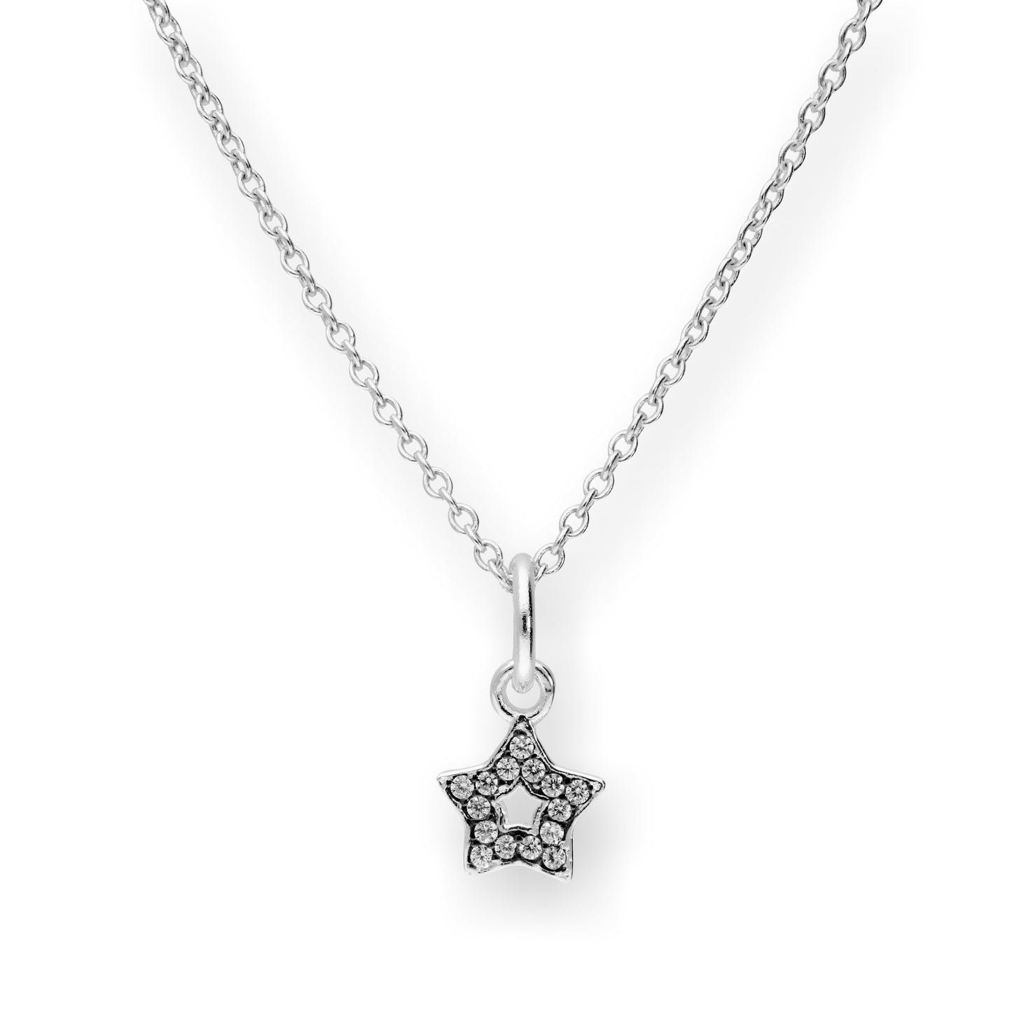 Sterling Silver & CZ Crystal Star Pendant w Black Rhodium Necklace 16-22 Inches