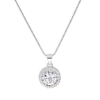 Sterling Silver Large Round Clear CZ Beaded Set Pendant Necklace 14 - 28 Inches