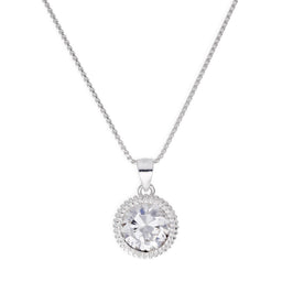 Sterling Silver Large Round Clear CZ Beaded Set Pendant Necklace 14 - 28 Inches