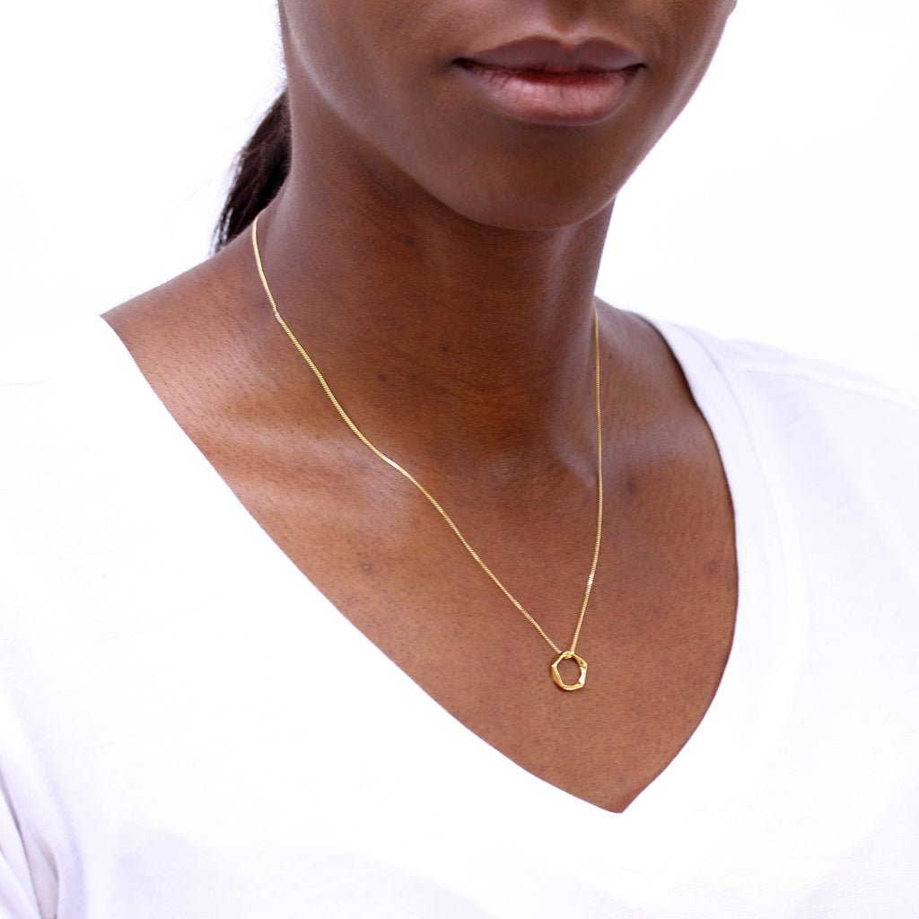 Gold Plated Sterling Silver Pentagon Pendant Necklace 16-22 Inches