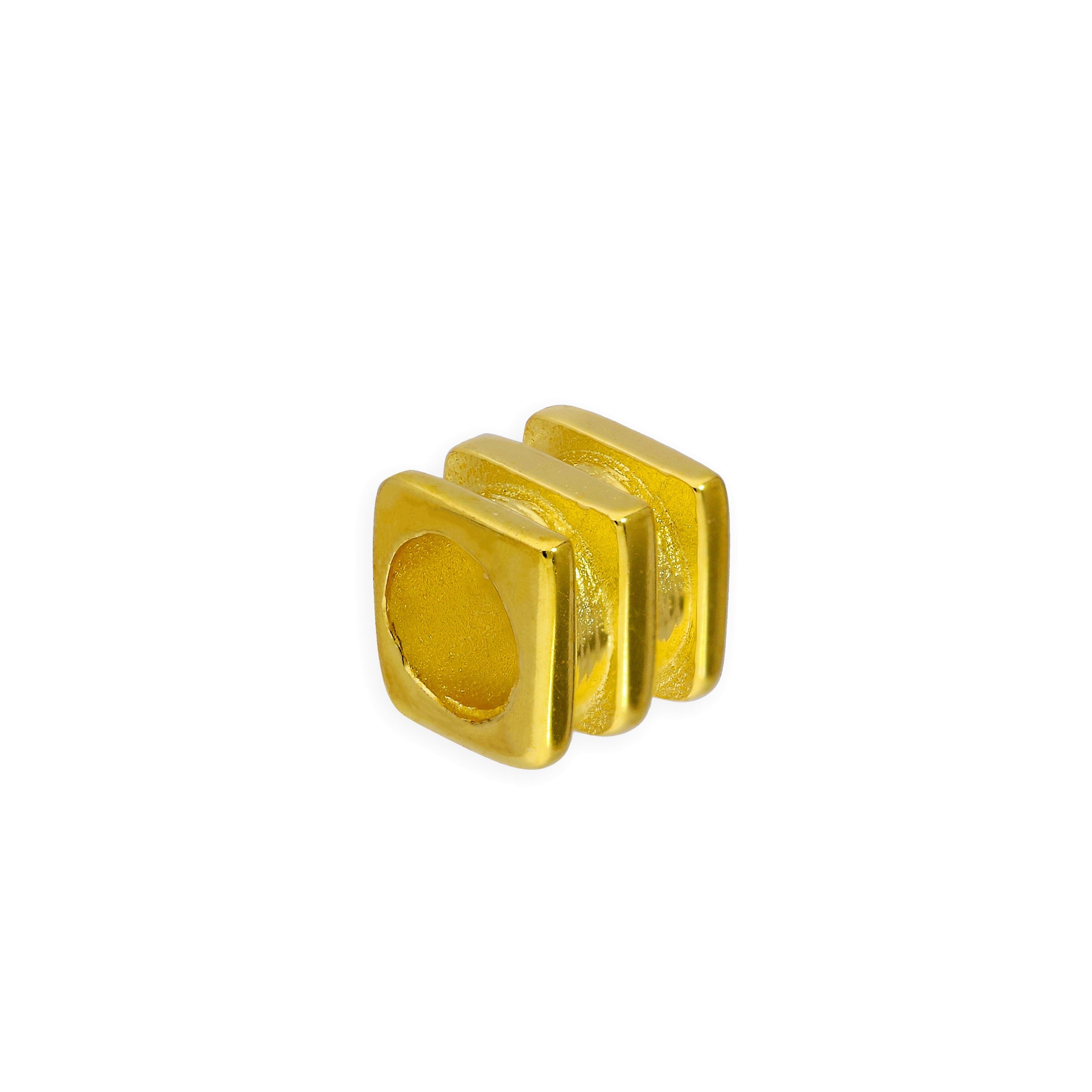 Gold Plated Sterling Silver 4mm 3 Ridged Square Ring Bead