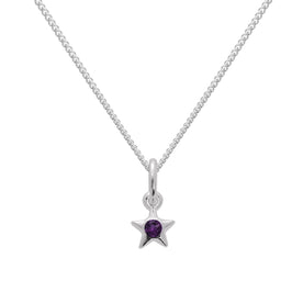 Sterling Silver & Amethyst CZ Crystal February Birthstone Star Pendant Necklace 14 - 32 Inches