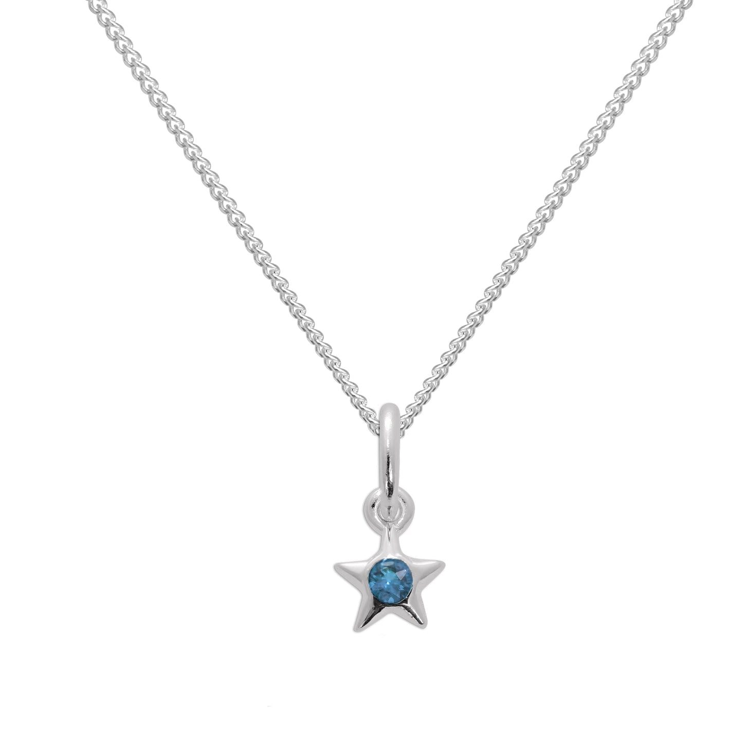 Sterling Silver & Aquamarine CZ Crystal March Birthstone Star Pendant Necklace 14 - 32 Inches