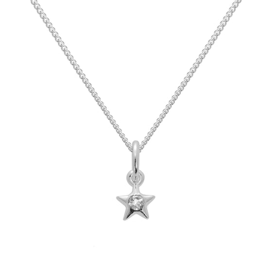 Sterling Silver & Clear CZ Crystal April Birthstone Star Pendant Necklace 14 - 32 Inches