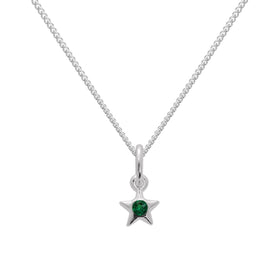 Sterling Silver & Emerald CZ Crystal May Birthstone Star Pendant Necklace 14 - 32 Inches