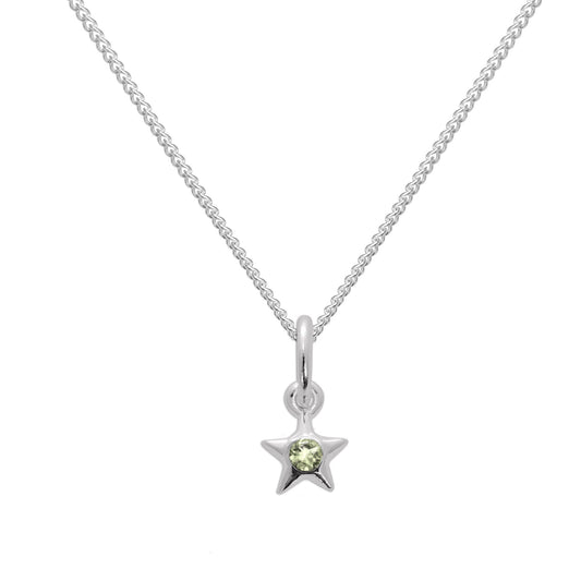 Sterling Silver & Peridot CZ Crystal August Birthstone Star Pendant Necklace 14 - 32 Inches
