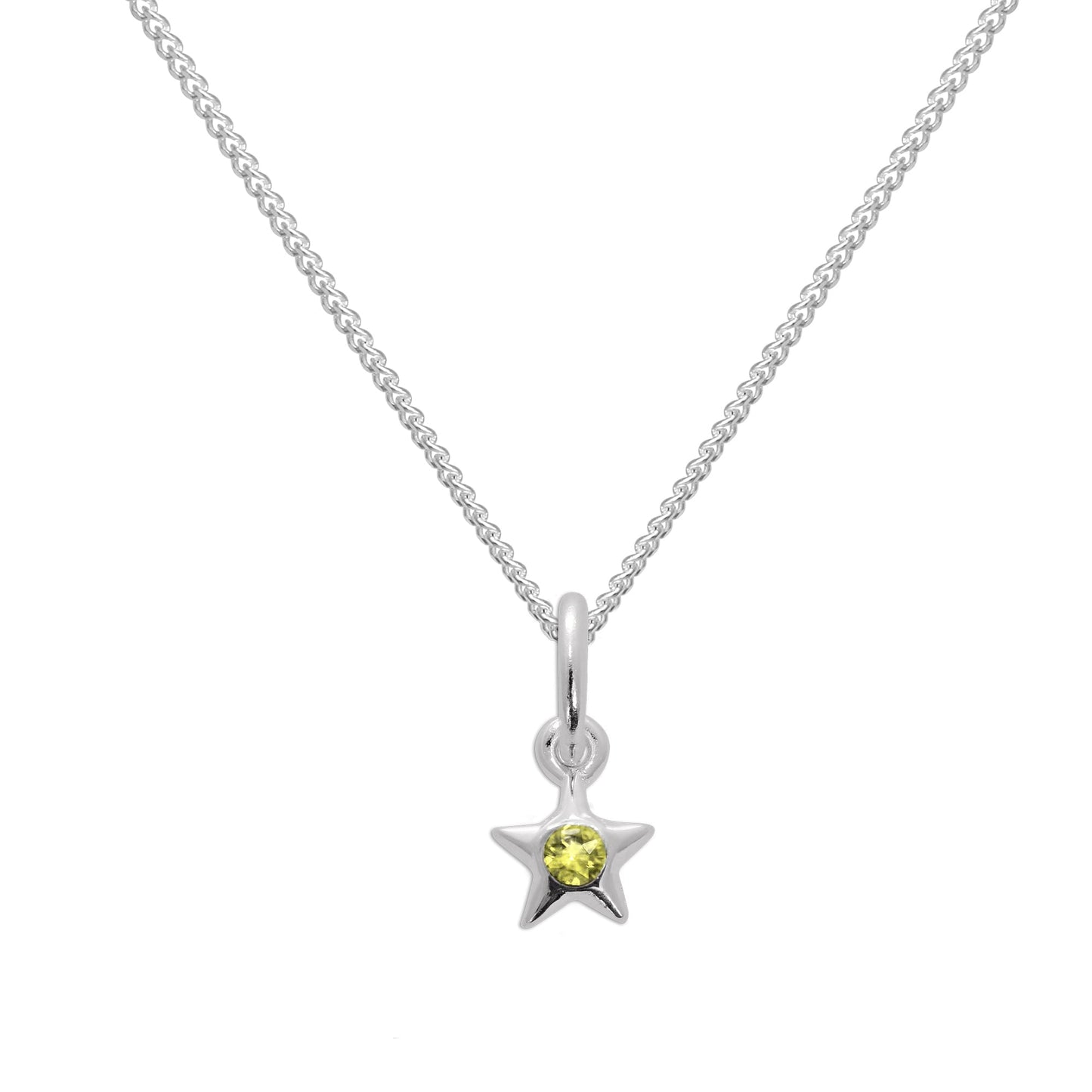 Sterling Silver & Peridot CZ Crystal August Birthstone Star Pendant Necklace 14 - 32 Inches