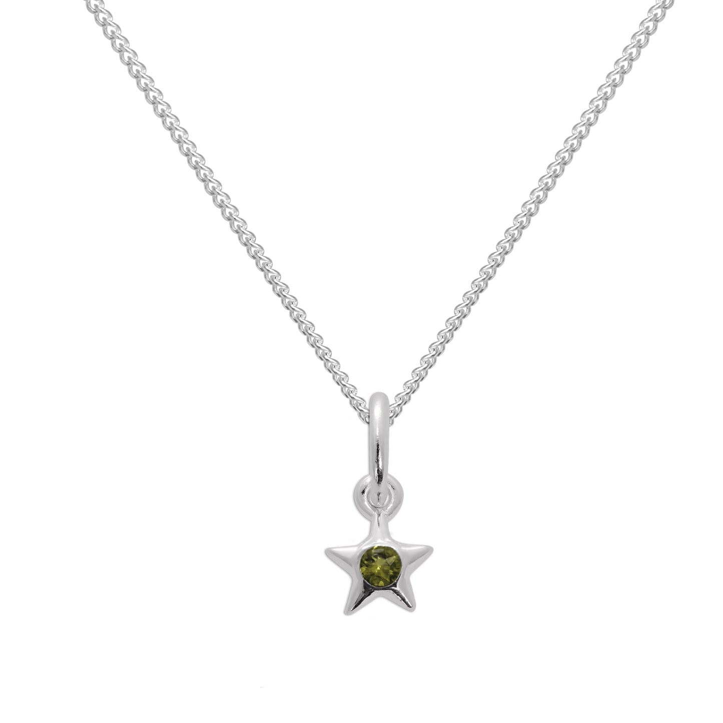 Sterling Silver & Peridot CZ Crystal August Birthstone Star Pendant Necklace 14 - 32 Inches