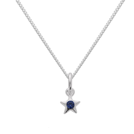 Sterling Silver & Sapphire CZ Crystal September Birthstone Star Pendant Necklace 14 - 32 Inches