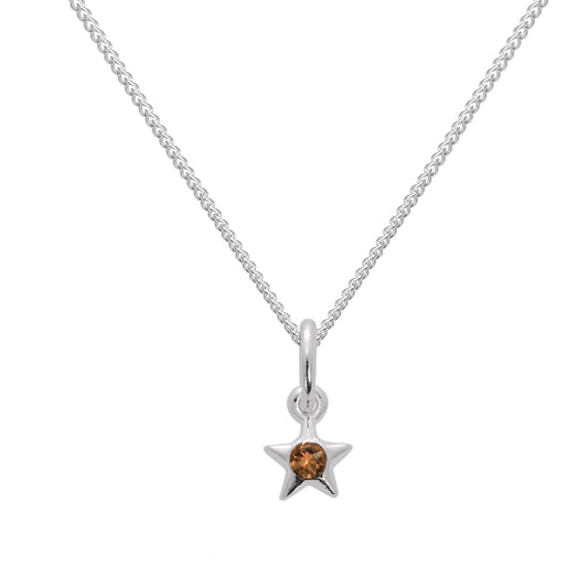 Sterling Silver & Citrine CZ Crystal November Birthstone Star Pendant Necklace 14 - 32 Inches