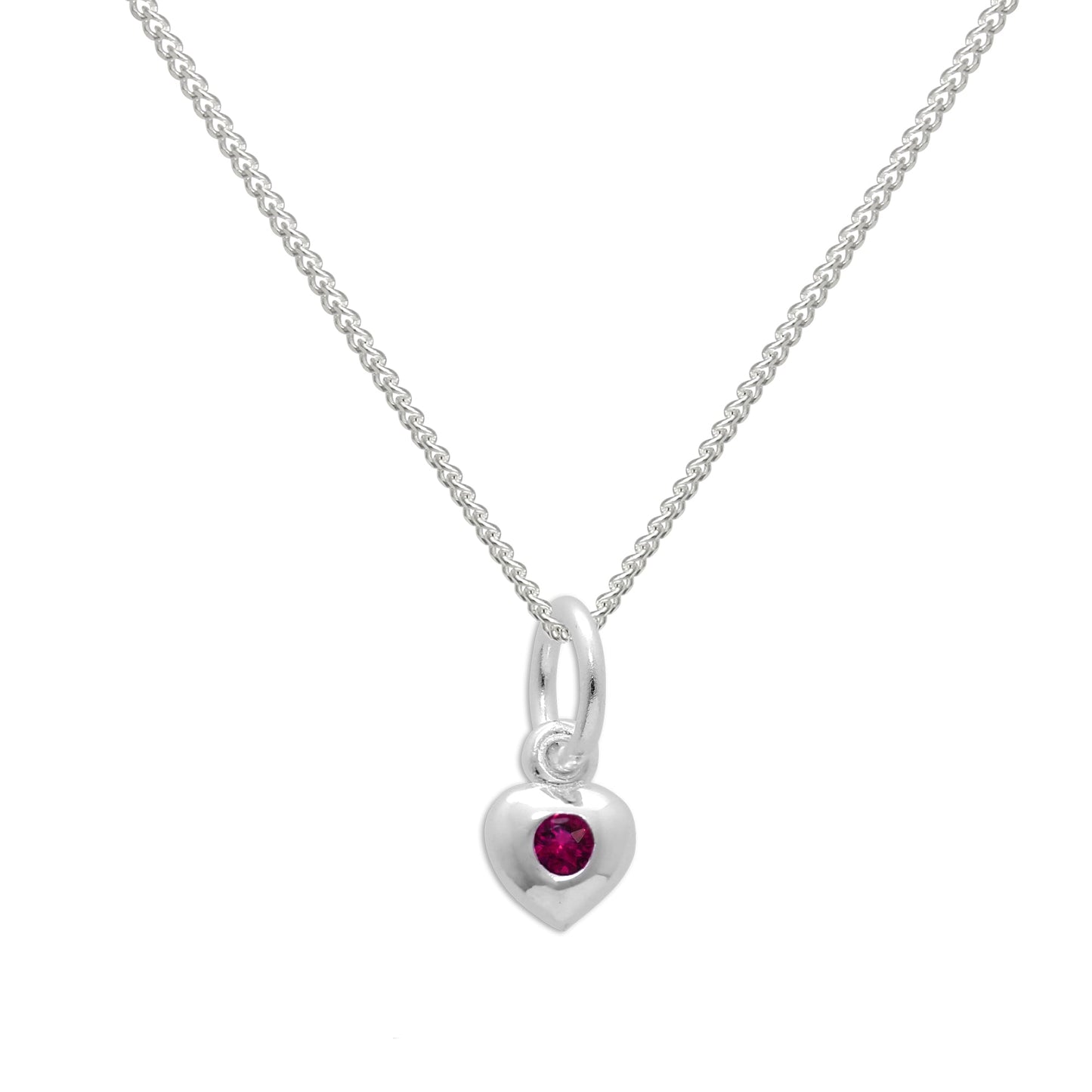 Sterling Silver & Ruby CZ Crystal July Birthstone Heart Necklace