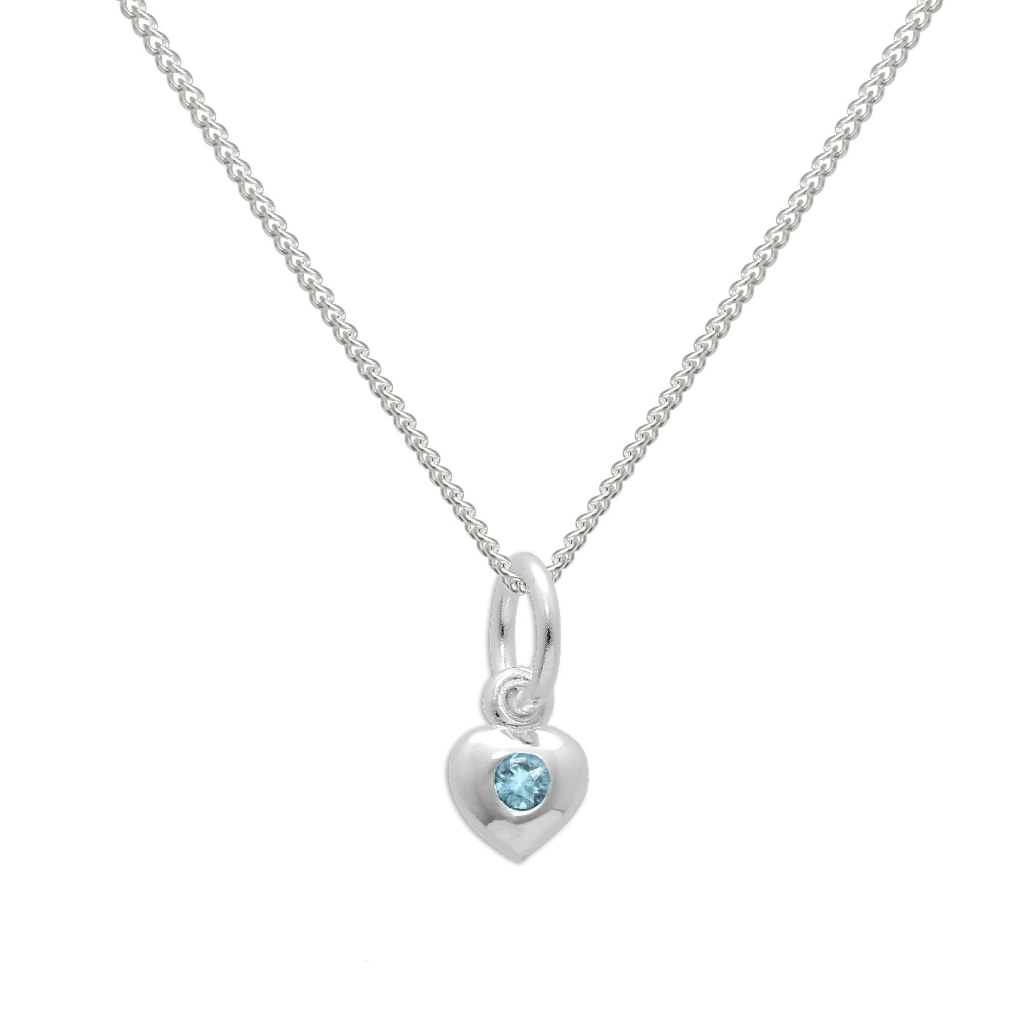 Sterling Silver & Aquamarine CZ Crystal March Birthstone Heart Necklace