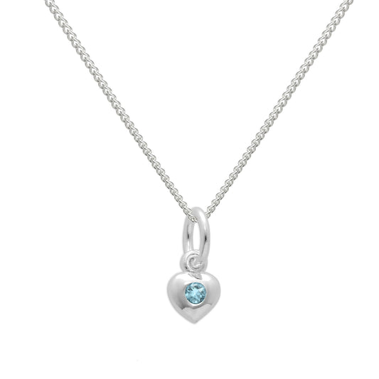 Sterling Silver & Aquamarine CZ Crystal March Birthstone Heart Necklace