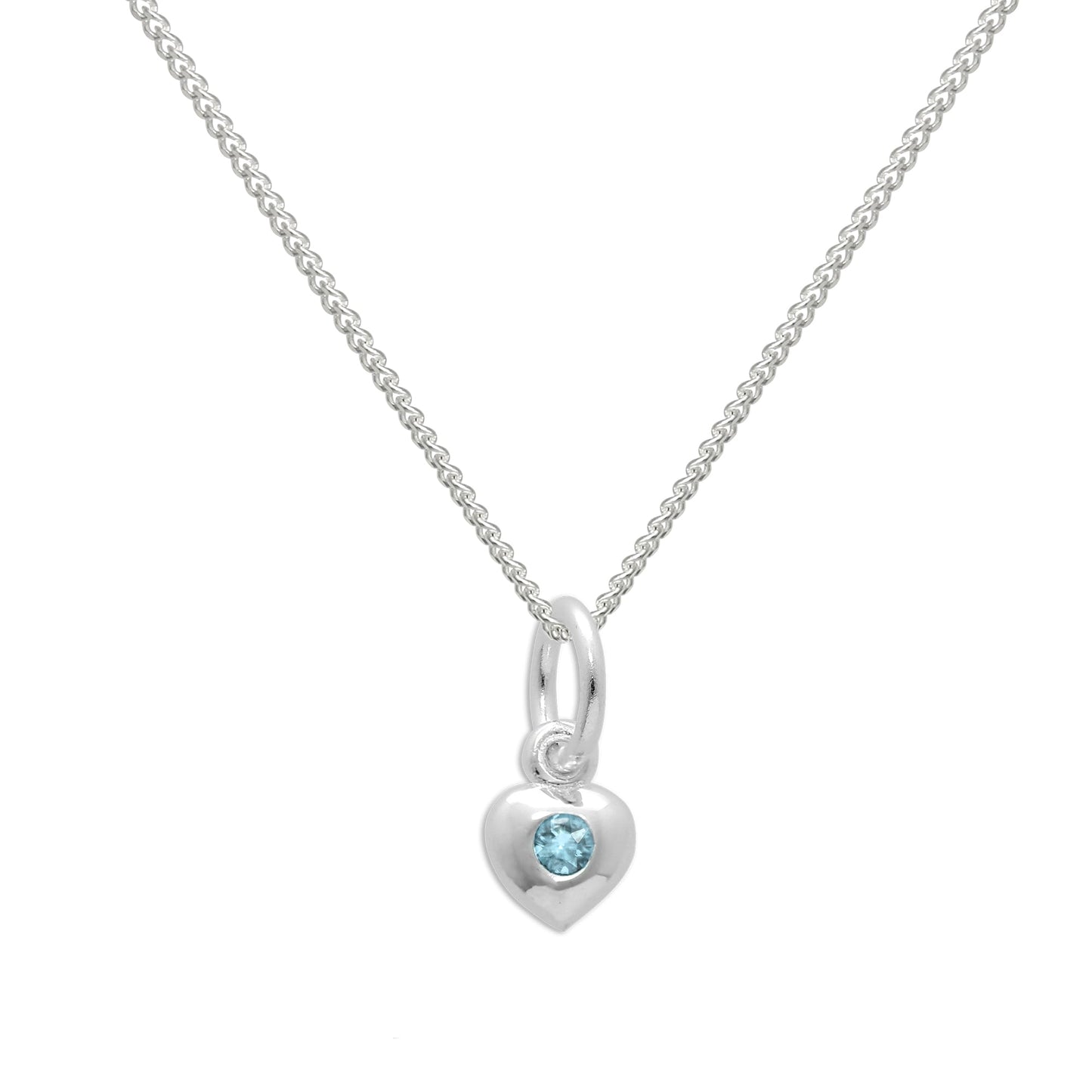 Sterling Silver & Aquamarine CZ Crystal March Birthstone Heart Necklace