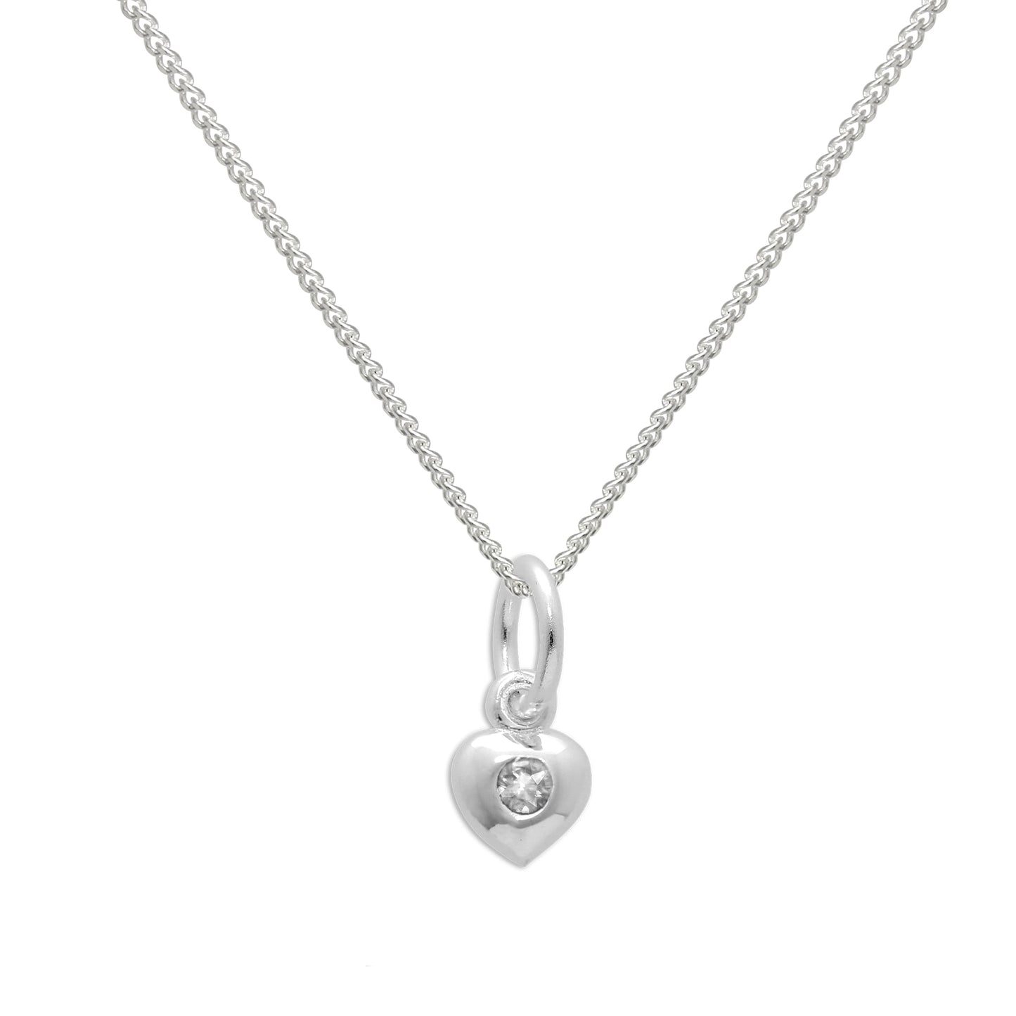 Sterling Silver & Clear CZ Crystal April Birthstone Heart Necklace