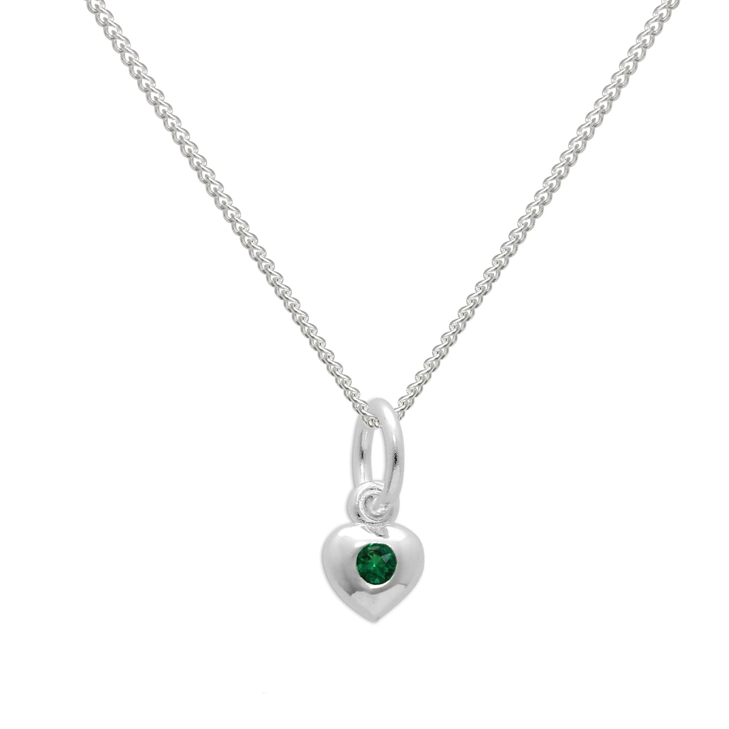 Sterling Silver & Emerald CZ Crystal May Birthstone Heart Necklace