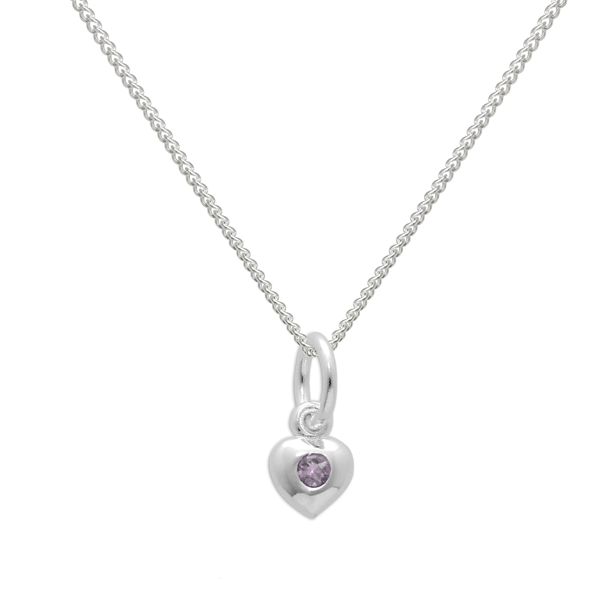 Sterling Silver & Alexandrite CZ Crystal June Birthstone Heart Necklace