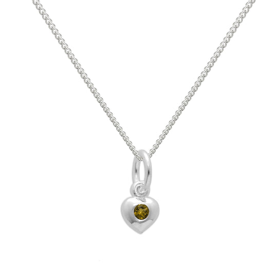 Sterling Silver & Peridot CZ Crystal August Birthstone Heart Necklace