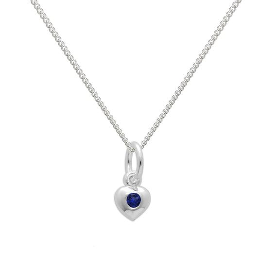 Sterling Silver & Sapphire CZ Crystal September Birthstone Heart Necklace