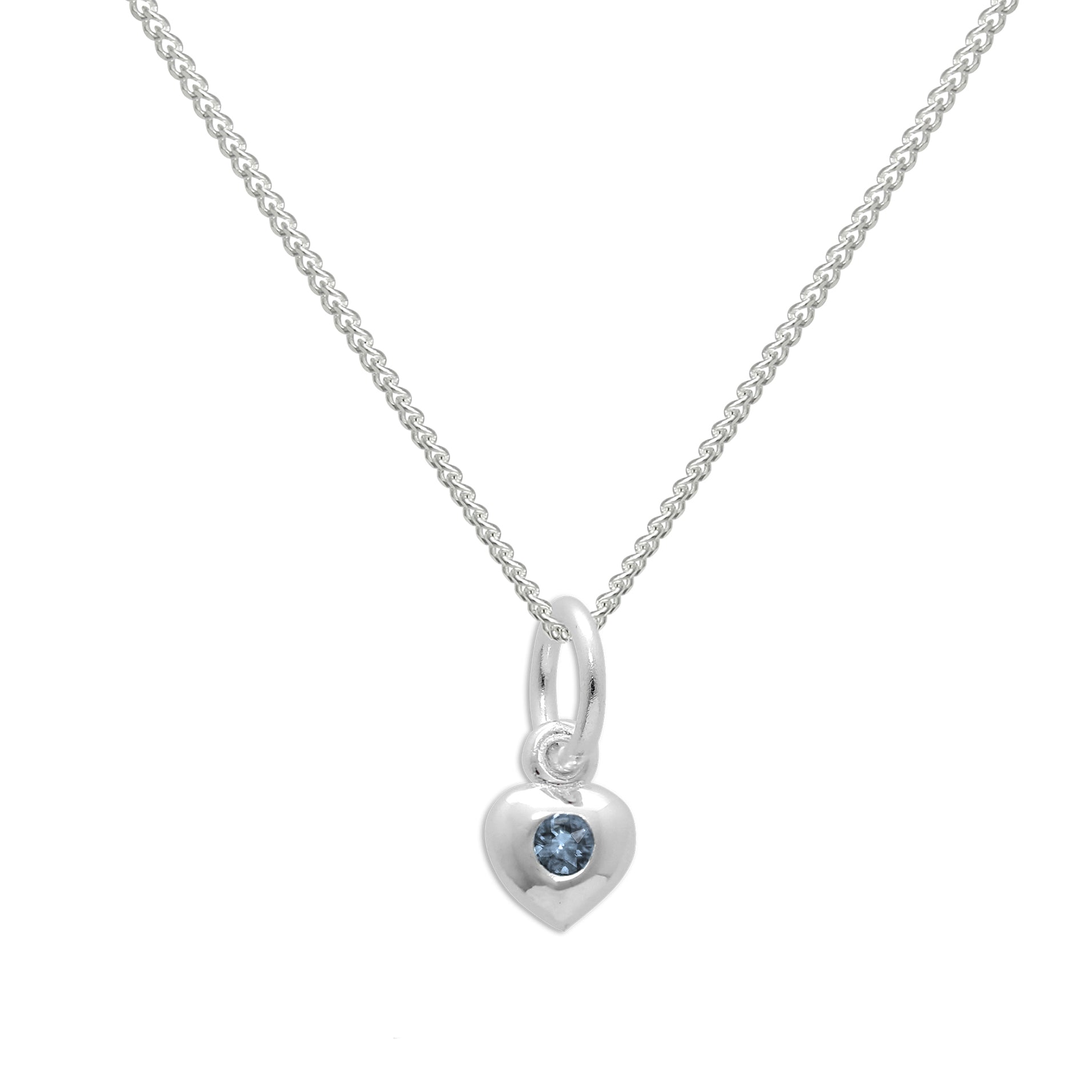 Sterling Silver & Turquoise CZ Crystal December Birthstone Heart Necklace
