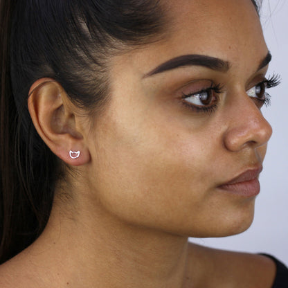 Sterling Silver Cat Head Outline Stud Earrings