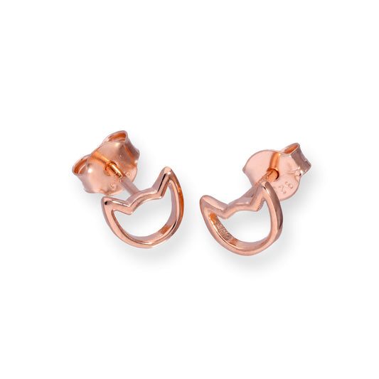 Rose Gold Plated Sterling Silver Cat Head Outline Stud Earrings