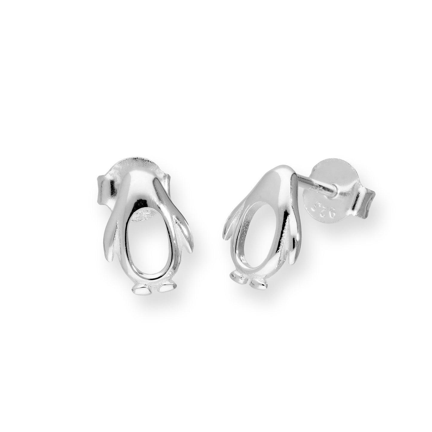 Sterling Silver Cut Out Penguin Stud Earrings