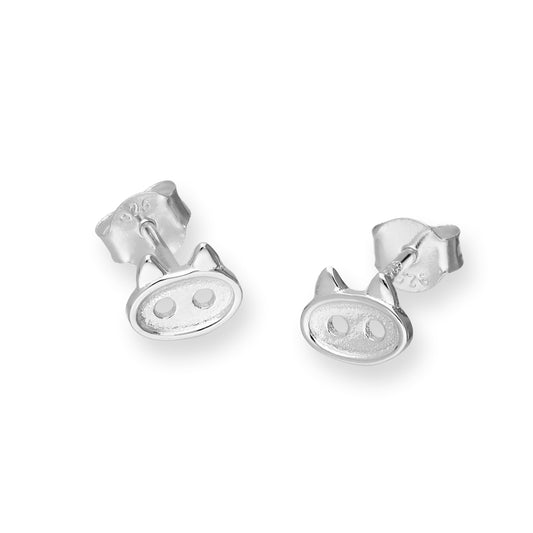 Sterling Silver Cats Head Button Stud Earrings