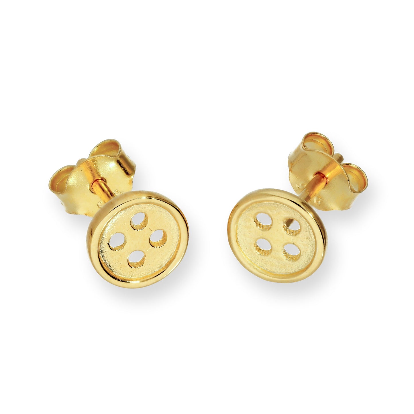Gold Plated Sterling Silver Round Button Stud Earrings